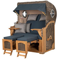 STRANDKORB Komplettset: Ammersee Teak Bullauge - PE grau - Modell 593 - Grau, Holz/Kunststoff (125/165/80cm) - bene living