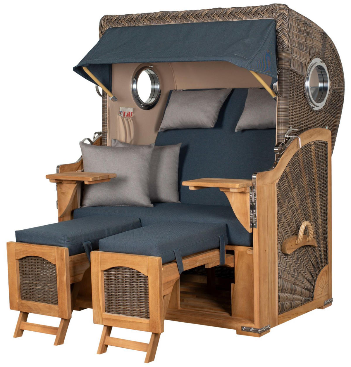 STRANDKORB Komplettset: Ammersee Teak Bullauge - PE grau - Modell 593 - Grau, Holz/Kunststoff (125/165/80cm) - bene living