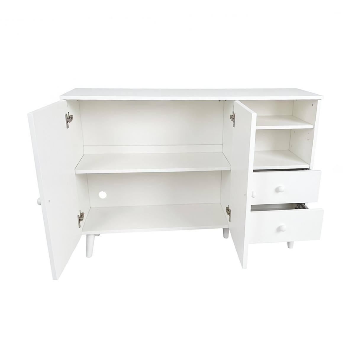 SIDEBOARD Gewölbte Türen 2 Schubladen 2 Fächer Holzfüße Modern - Weiß, Holzwerkstoff (118/82/35cm) - FLIEKS