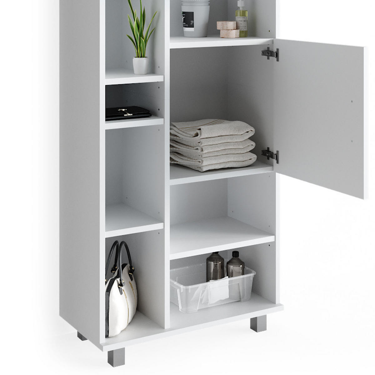 BADMÖBEL-SET Ilias Weiß 4 Teile, mit Hochschrank - Weiß, Holzwerkstoff (60/60/33cm) - Vicco