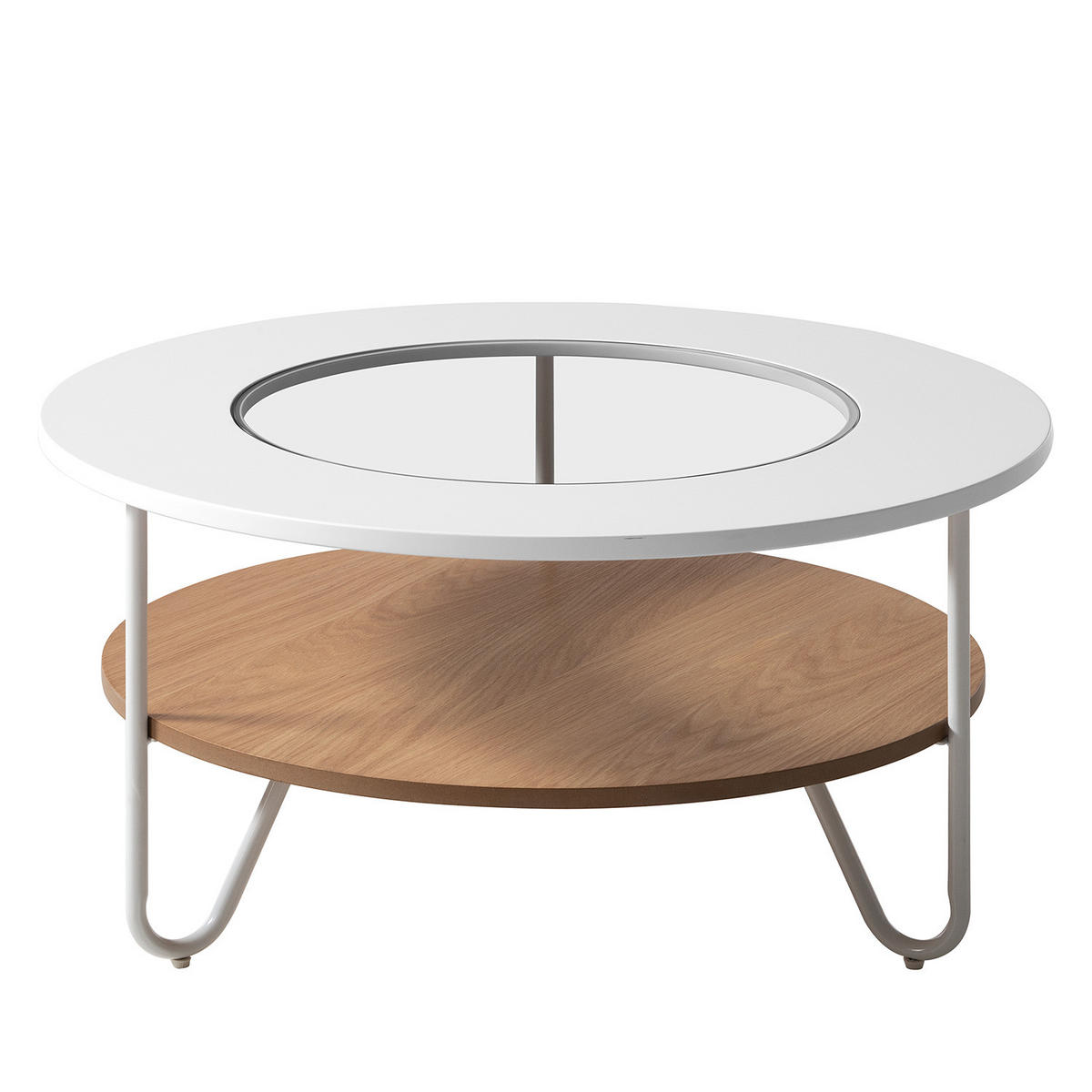 COUCHTISCH - Metall - Weiß / Eiche Dekor - Eichefarben/Weiß, Holzwerkstoff/Metall (80/80/40cm) - home24