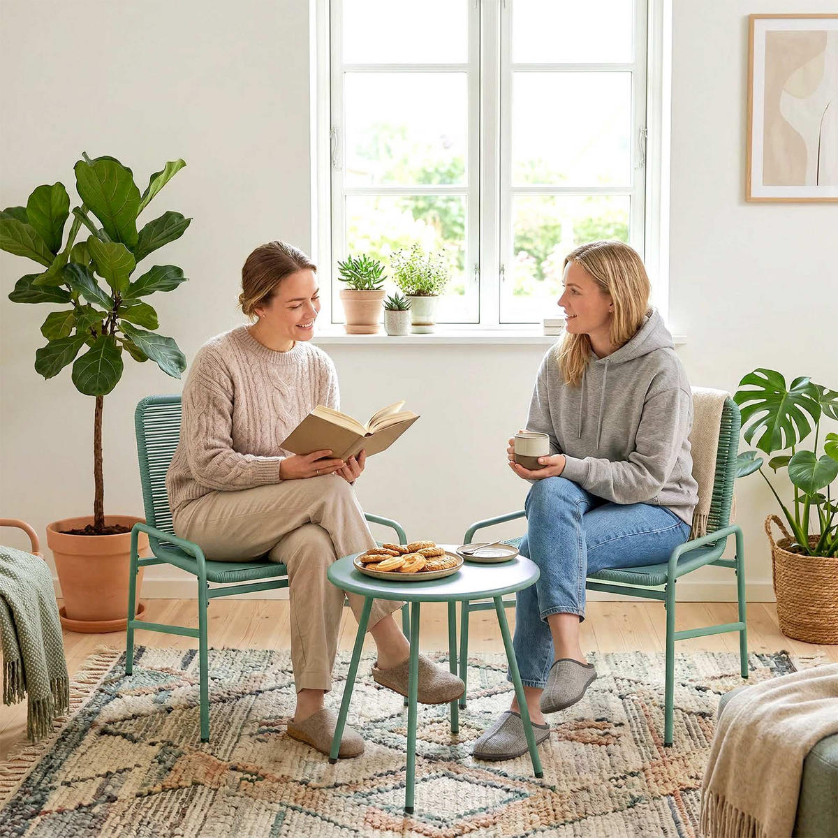 BISTROTSET 3tlg DE-13705 mit rundem Tisch Grün - Grün, Metall - ComfortXL