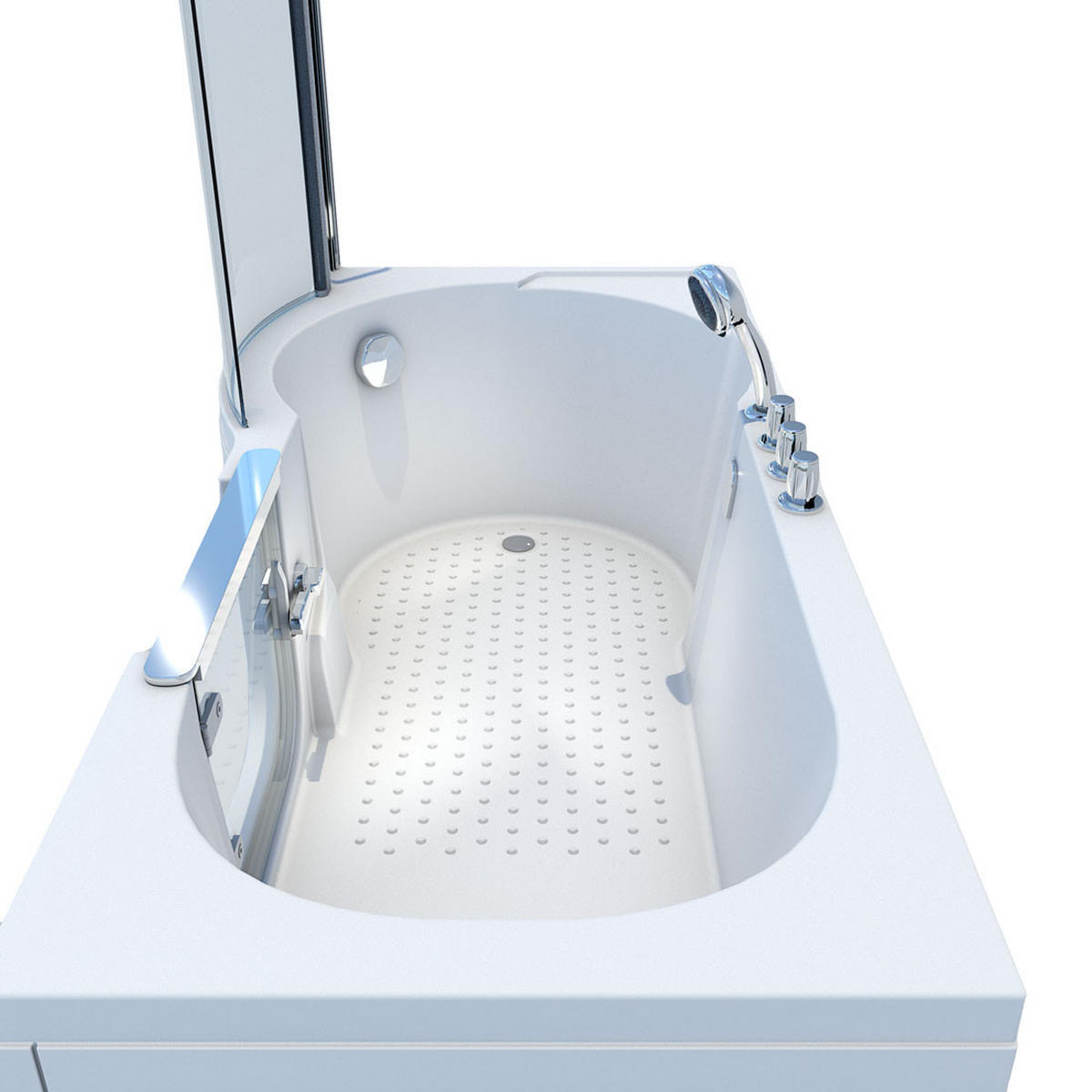 SENIORENDUSCHE mit Tür S12D-TH-R-EC 85x170 cm - Weiß, Glas/Kunststoff (85/170/200cm) - AcquaVapore by Sandra Jentho