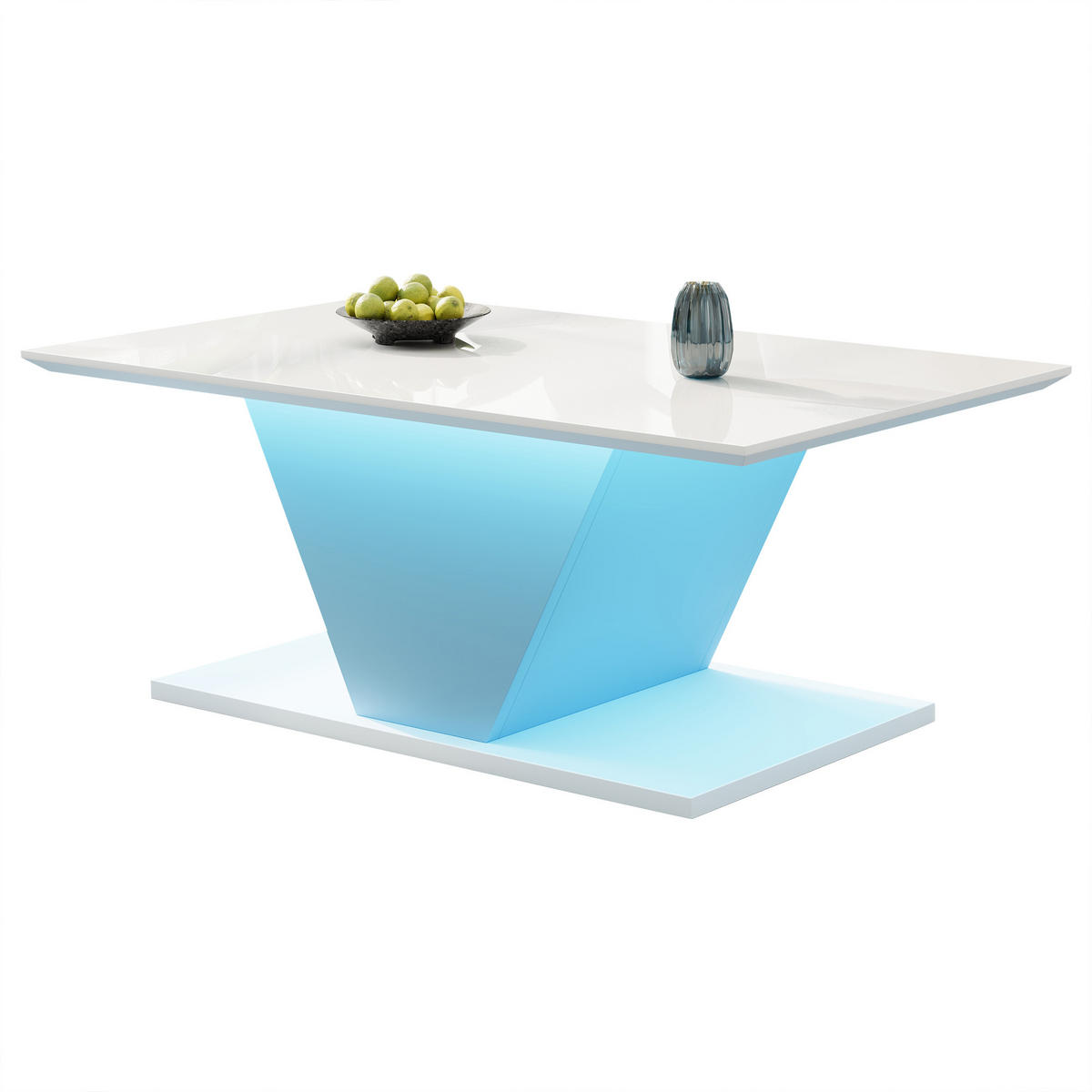 COUCHTISCH 100/50/46 cm V-Form mit LED-Beleuchtung hochglänzend weiß - Weiß, Holzwerkstoff (100/50/46cm) - OKWISH