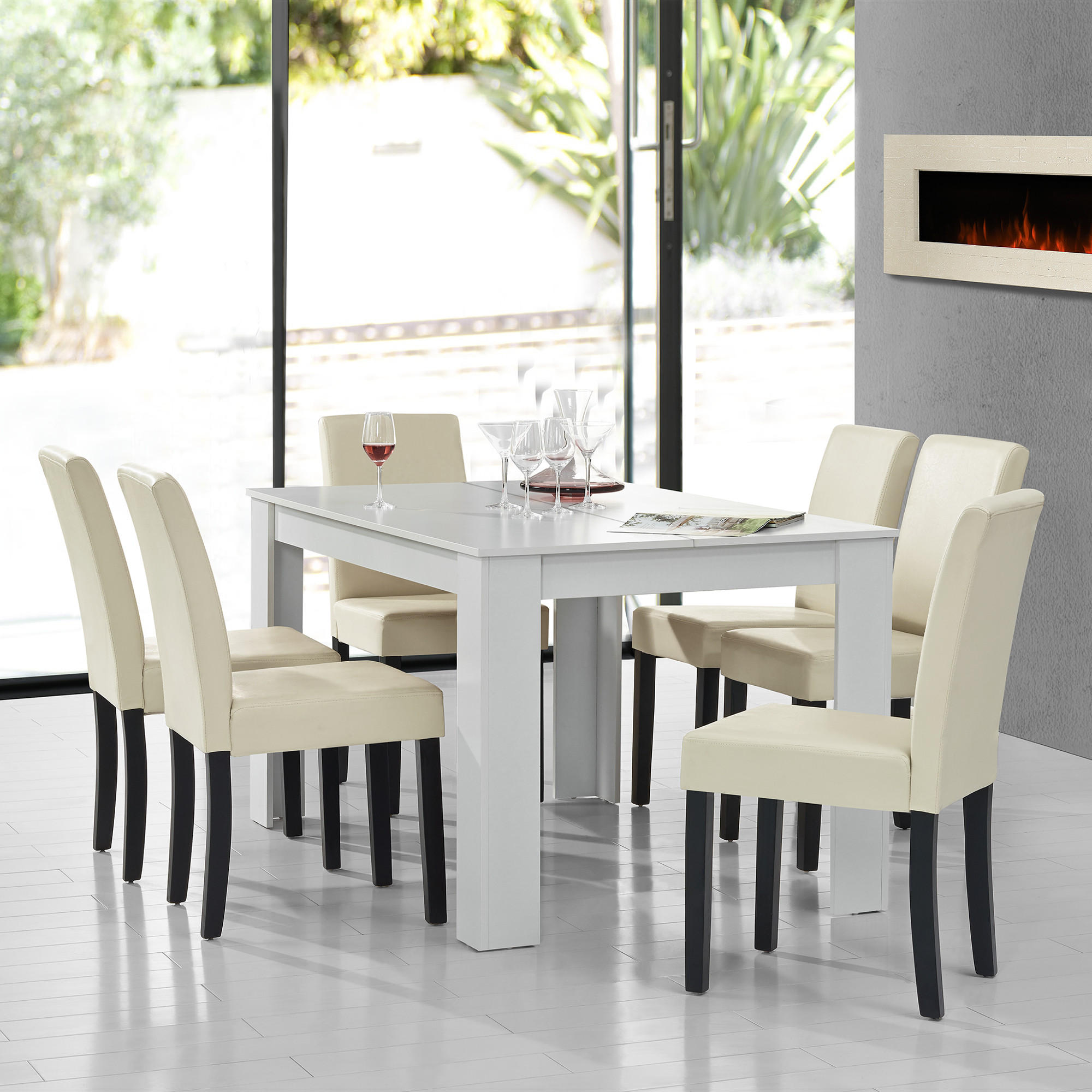 TISCHGRUPPE Forssa - Creme/Weiß, Holz/Holzwerkstoff (140/77/90cm) - [en.casa]