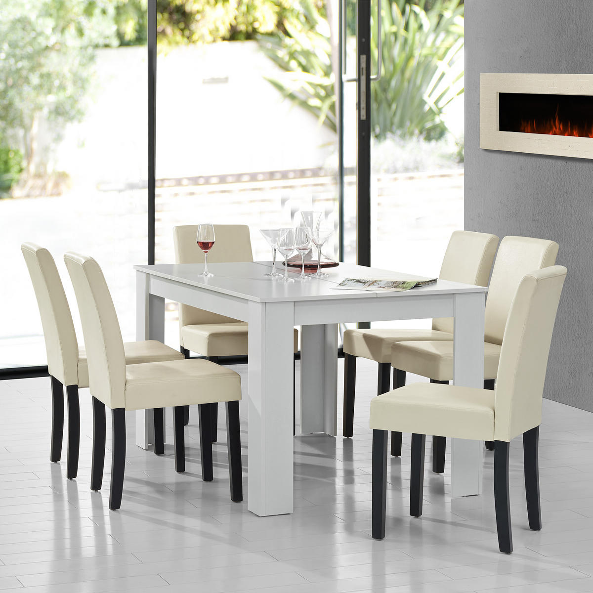 TISCHGRUPPE Forssa - Creme/Weiß, Holz/Holzwerkstoff (140/77/90cm) - [en.casa]