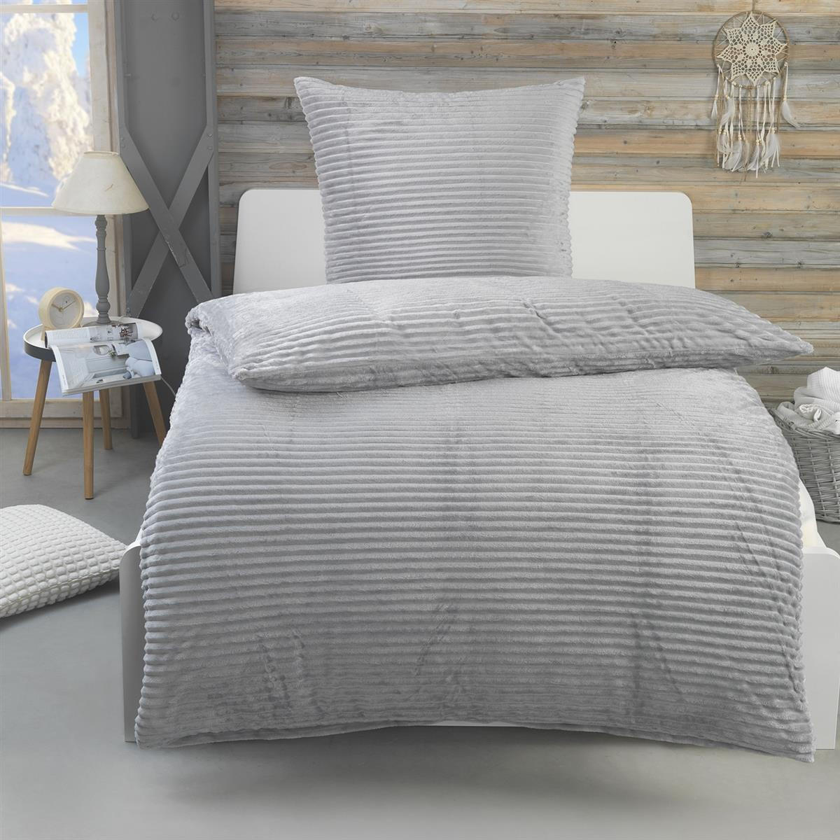 WINTER-BETTWÄSCHE 135x200 Cashmere Touch - Warme Plüsch Rip Cord Kuschelbettwäsche - Grau - Grau, Textil (135/200cm) - Carpe Sonno