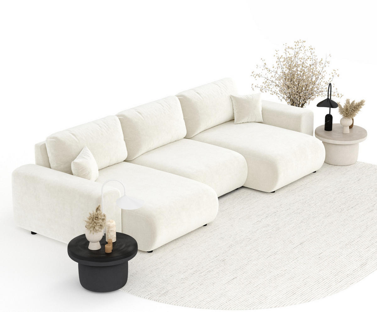 PANORAMASOFA Zanzibar Creme Samtstoff - Creme/Schwarz, Holz/Holzwerkstoff (325/79/144cm) - Maison de Reve