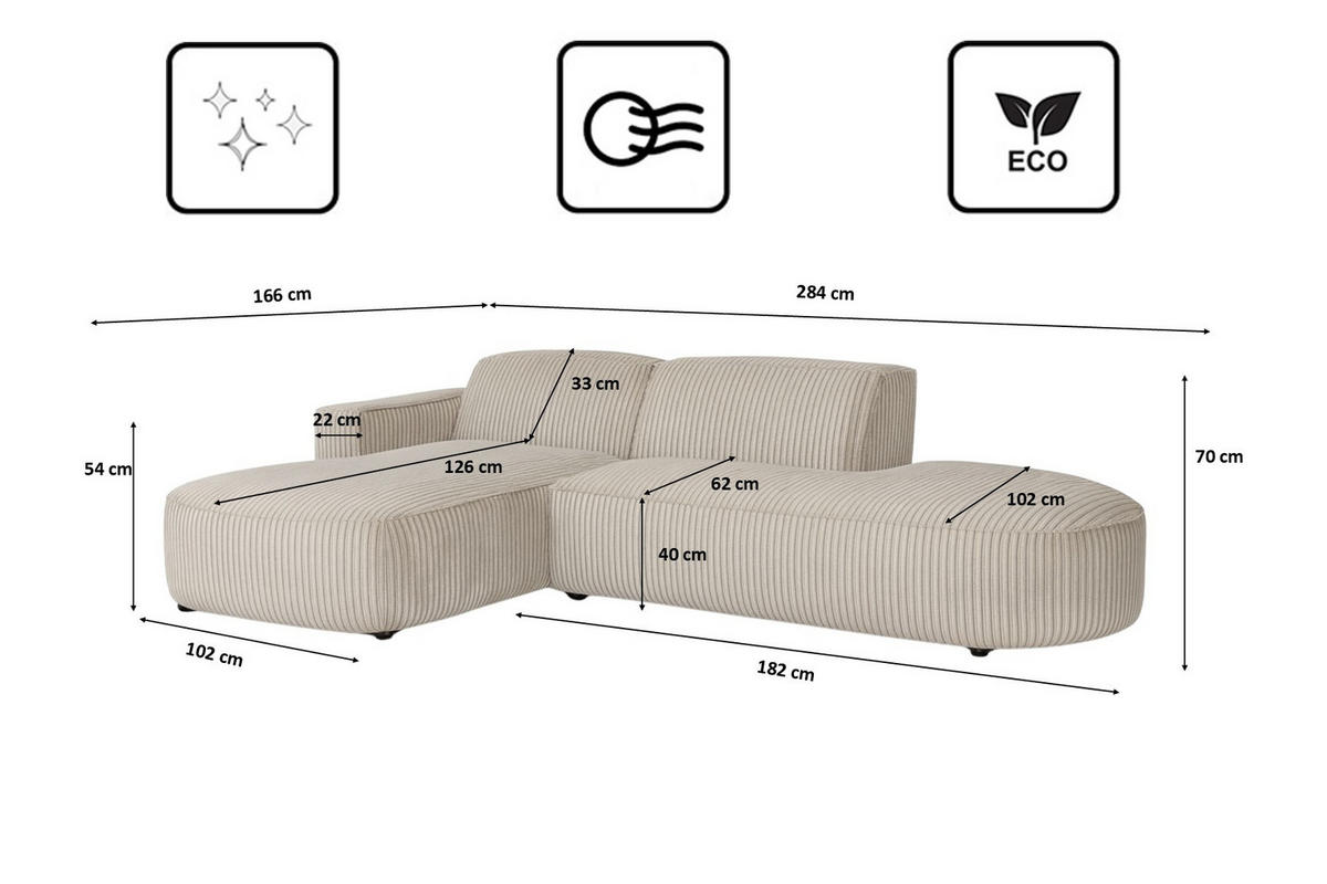 ECKSOFA Cursal Atelier, Stoff Poso, Dunkelbeige, Links - Beige, Holz (284/166cm) - Kaiser Möbel