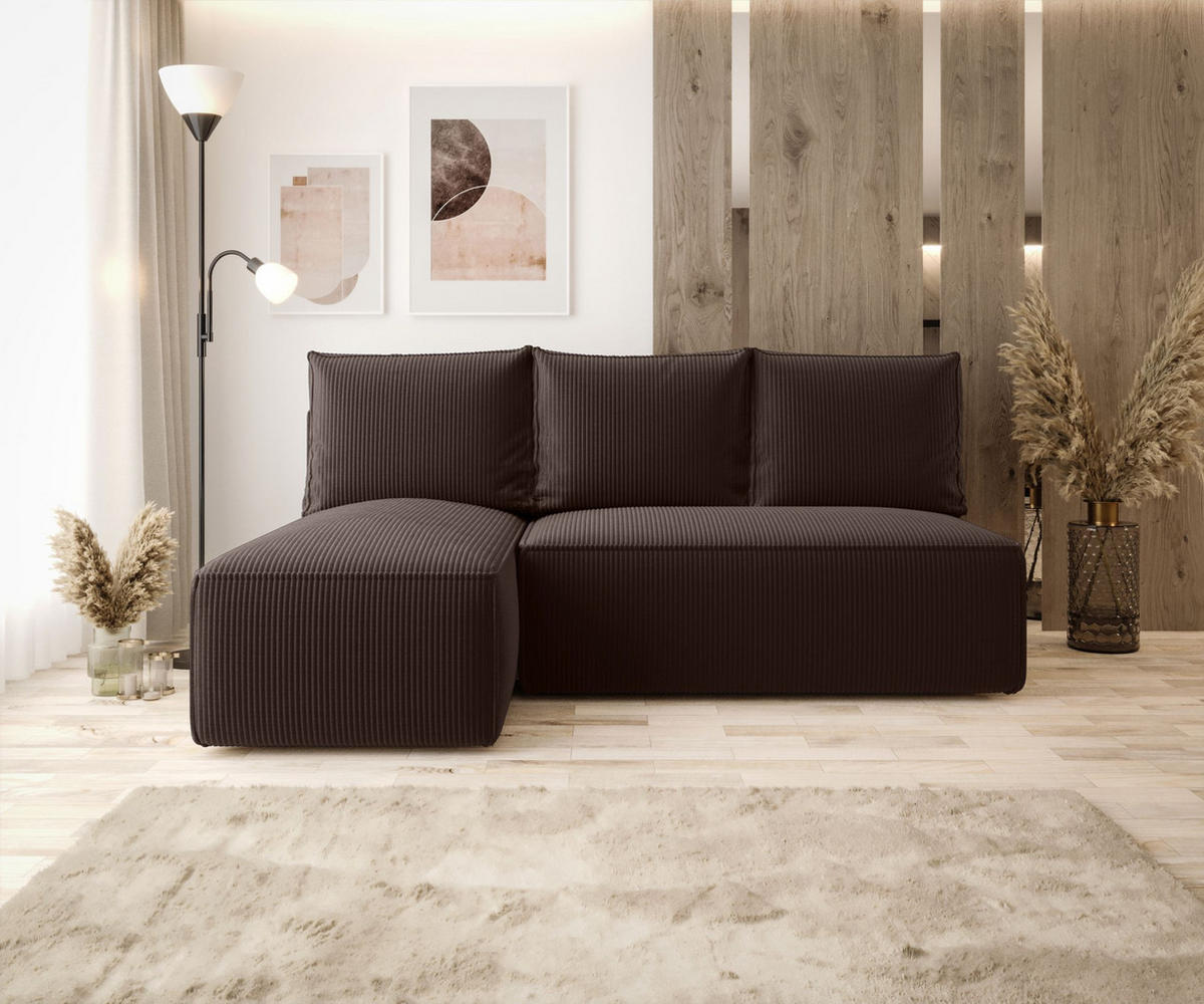 ECKSOFA mit Schlaffunktion SAVIO MINI Poso 06 Links - Braun, Textil (200/140cm) - Bedante