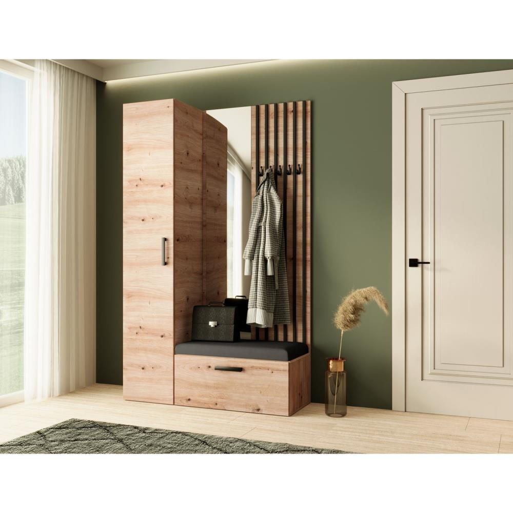 GARDEROBE Margaret II 121/203/43 mit Lamellen und Hochschrank - Schwarz/Eiche Artisan, Holzwerkstoff/Kunststoff (121/203/43cm) - Beautysofa