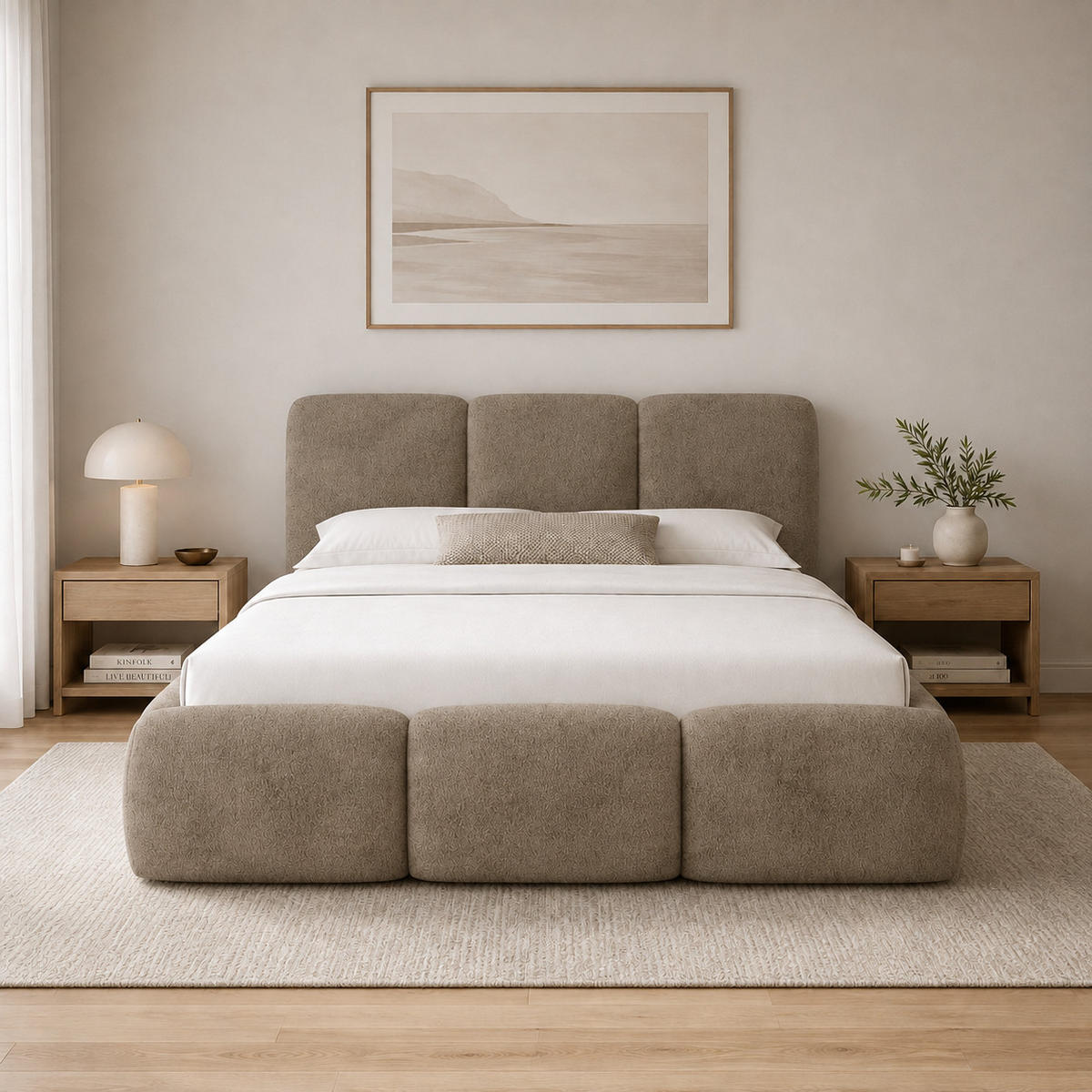 POLSTERBETT mit Stauraum Bouclé-Stoff 200x200 cm in Steingrau - Dunkelgrau, Textil (200/200cm) - Home Collective