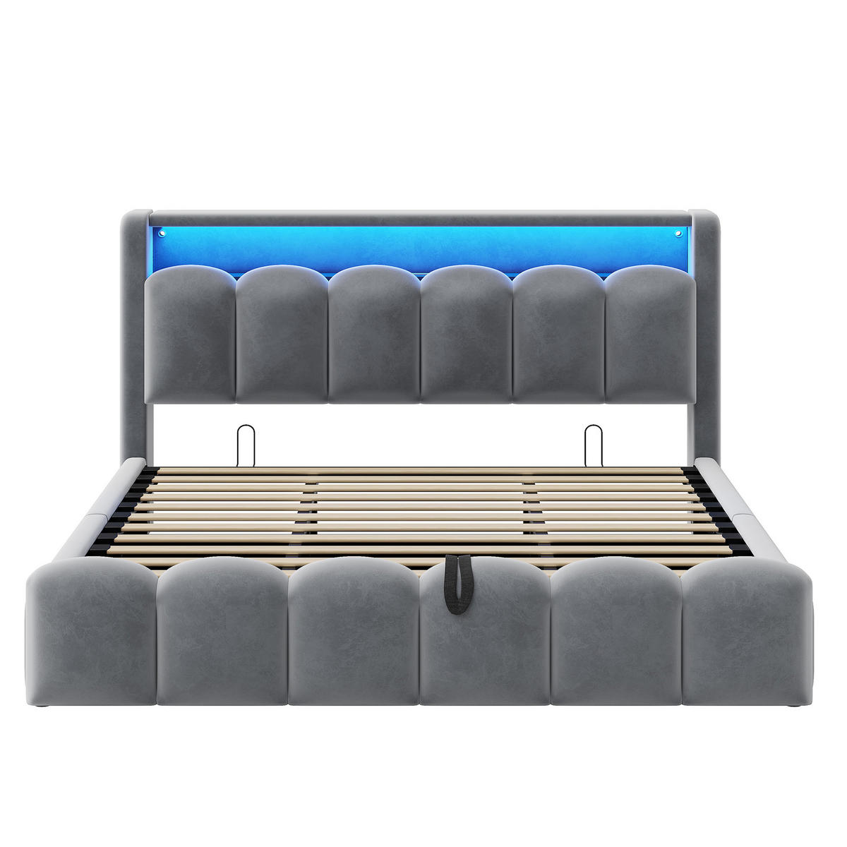 POLSTERBETT 180/200 cm in Grau Samt mit Bettkasten, LED, USB und Type-C - Grau, Holzwerkstoff/Textil (180/200cm) - WISHDOR