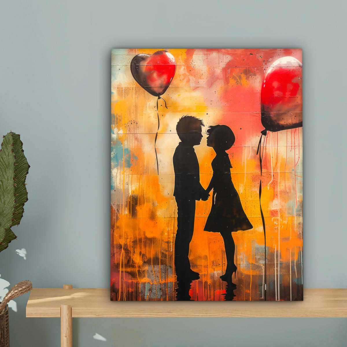 LEINWANDBILD Straßenkunst - Liebe - Graffiti - Kunst - Banksy 30x40 cm - Orange, Textil (30/40cm) - MuchoWow