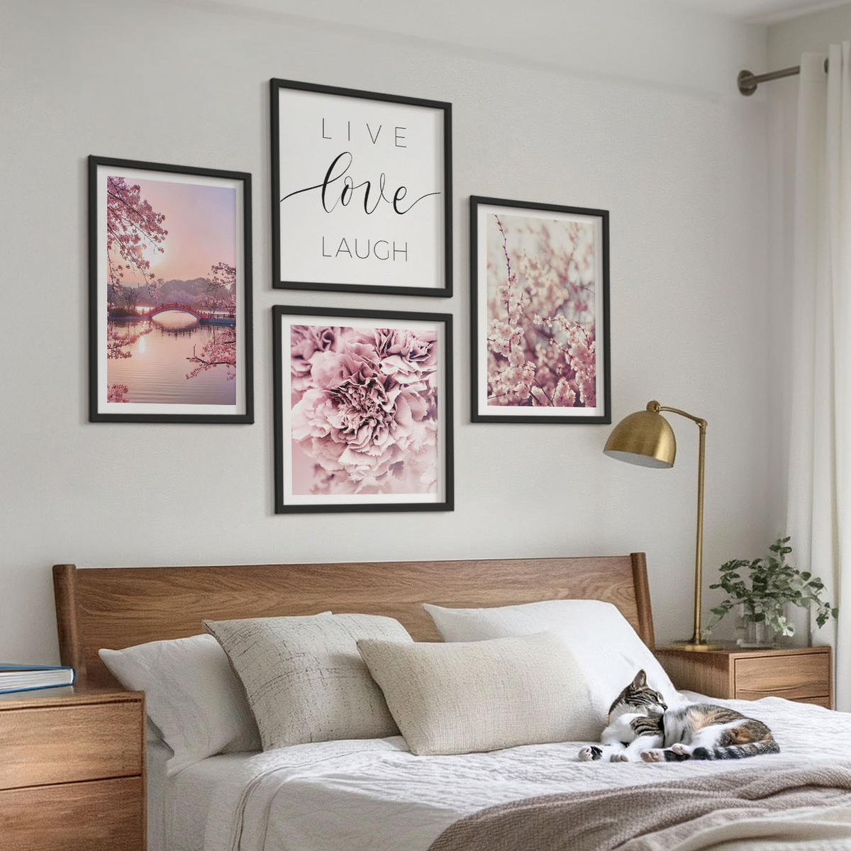 BILDER SET 4er Set - 50x50 cm & 40x60 cm Schwarzer Rahmen - Blumenbrücke – Lebensinspiration - Schwarz, Kunststoff (50/50cm) - TULUP