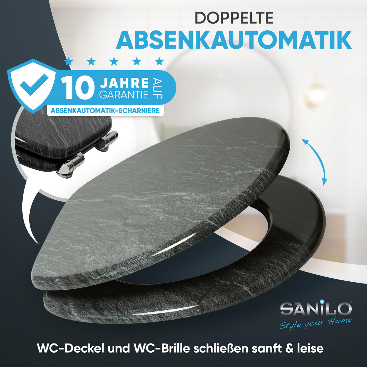 WC-SITZ mit Absenkautomatik Granit - Schwarz, Holzwerkstoff (38/6/47cm) - Sanilo