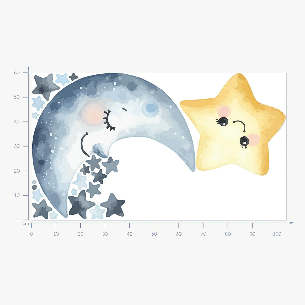 WANDAUFKLEBER 60x104cm - Fröhlicher Mondstern - Multicolor, Kunststoff (60/104/0.1cm) - Wallfluent