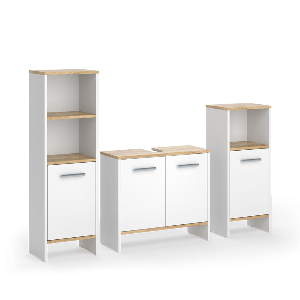 BADMÖBEL-SET Karli Weiß/Goldkraft Eiche 3-teilig - Weiß, Holzwerkstoff (131.4/108.2/26.3cm) - Vicco