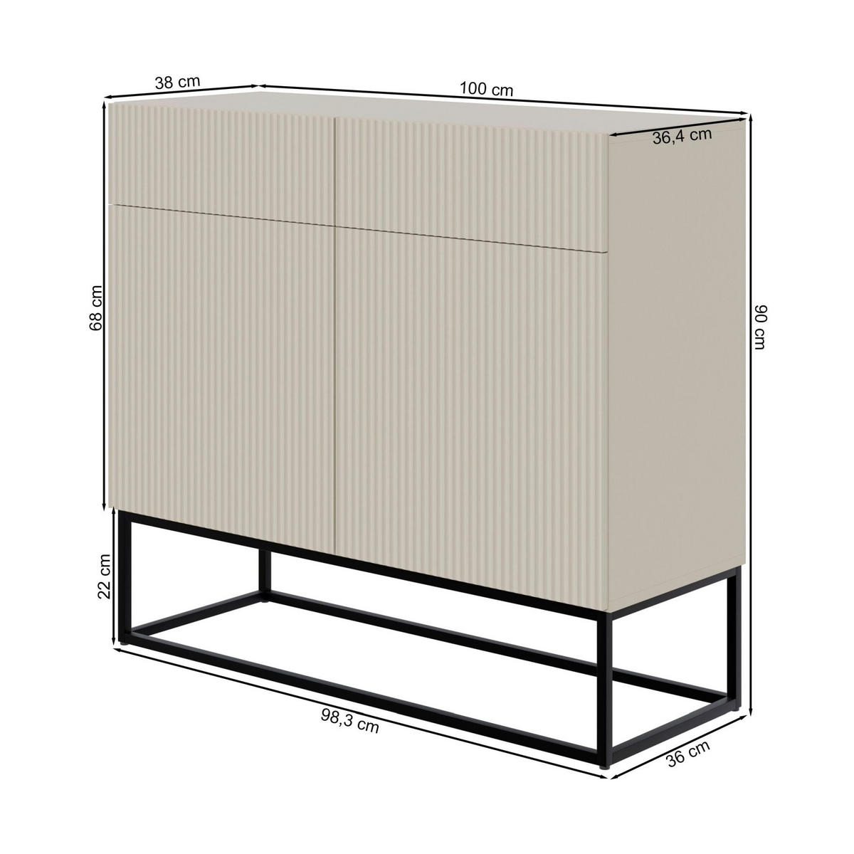 KOMODA 2dveřová Veldio bílá s černým kovovým rámem 100 cm - bílá/černá, kov/kompozitní dřevo (100/90/38cm) - Selsey