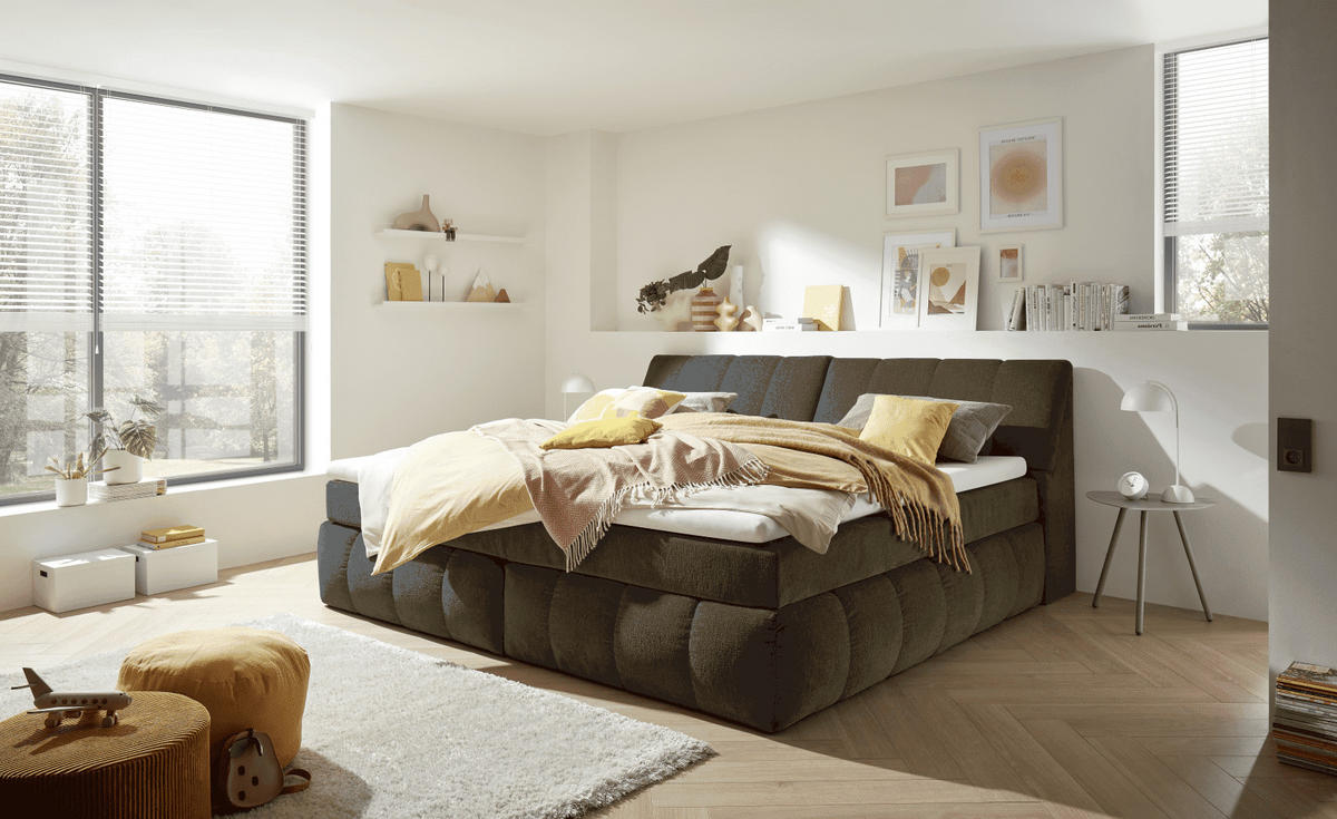 BOXSPRINGBETT XXL 240x200 – 7‑Zonen-Tonnentaschenfederkern, H2, Topper, Unterbox & Bettkasten - Anthrazit/Graphitfarben, Holz/Kunststoff (200/240cm) - ed exciting design