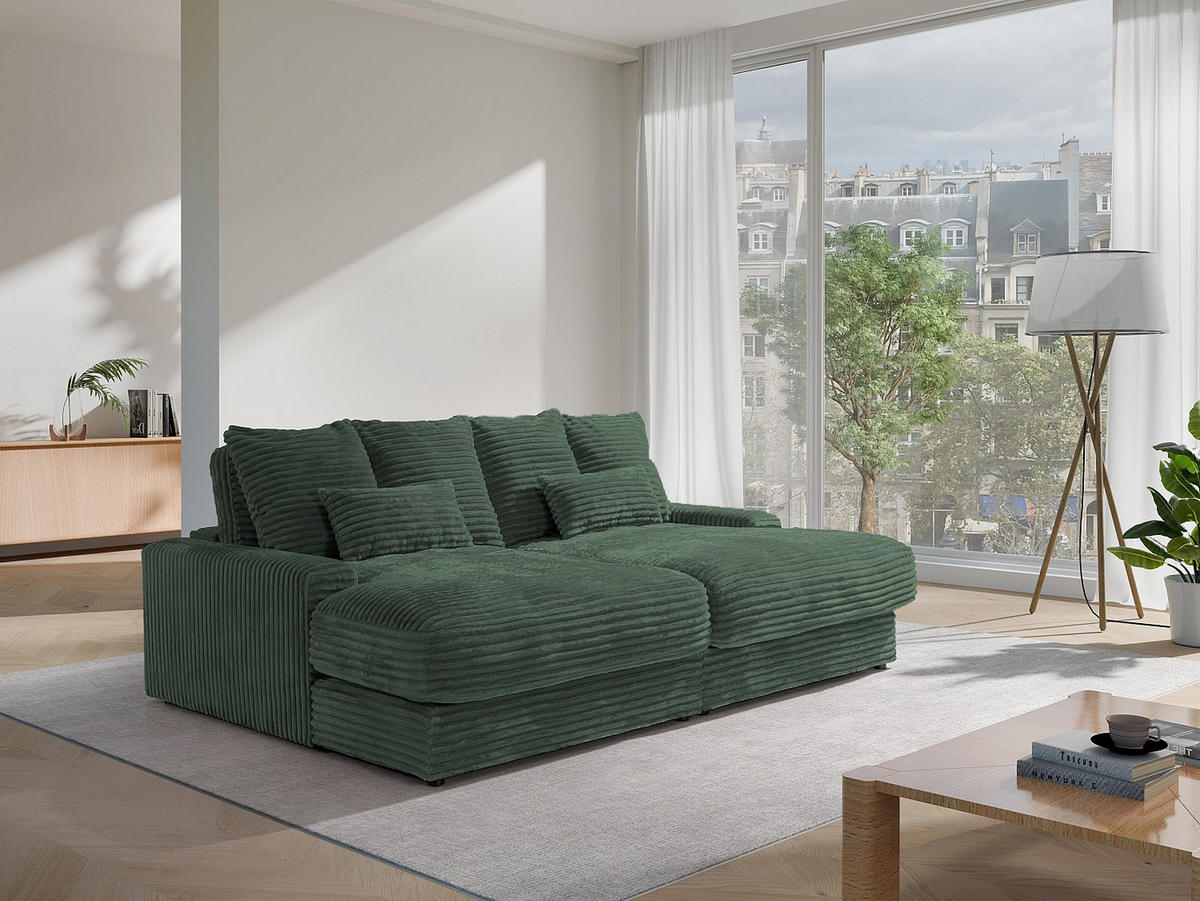 3-SITZER-SOFA mit bequemer Sitztiefe aus Samtstoff in Weihnachtsgrün CALAZO - Grün, Textil (232/85/170cm) - Vente-Unique