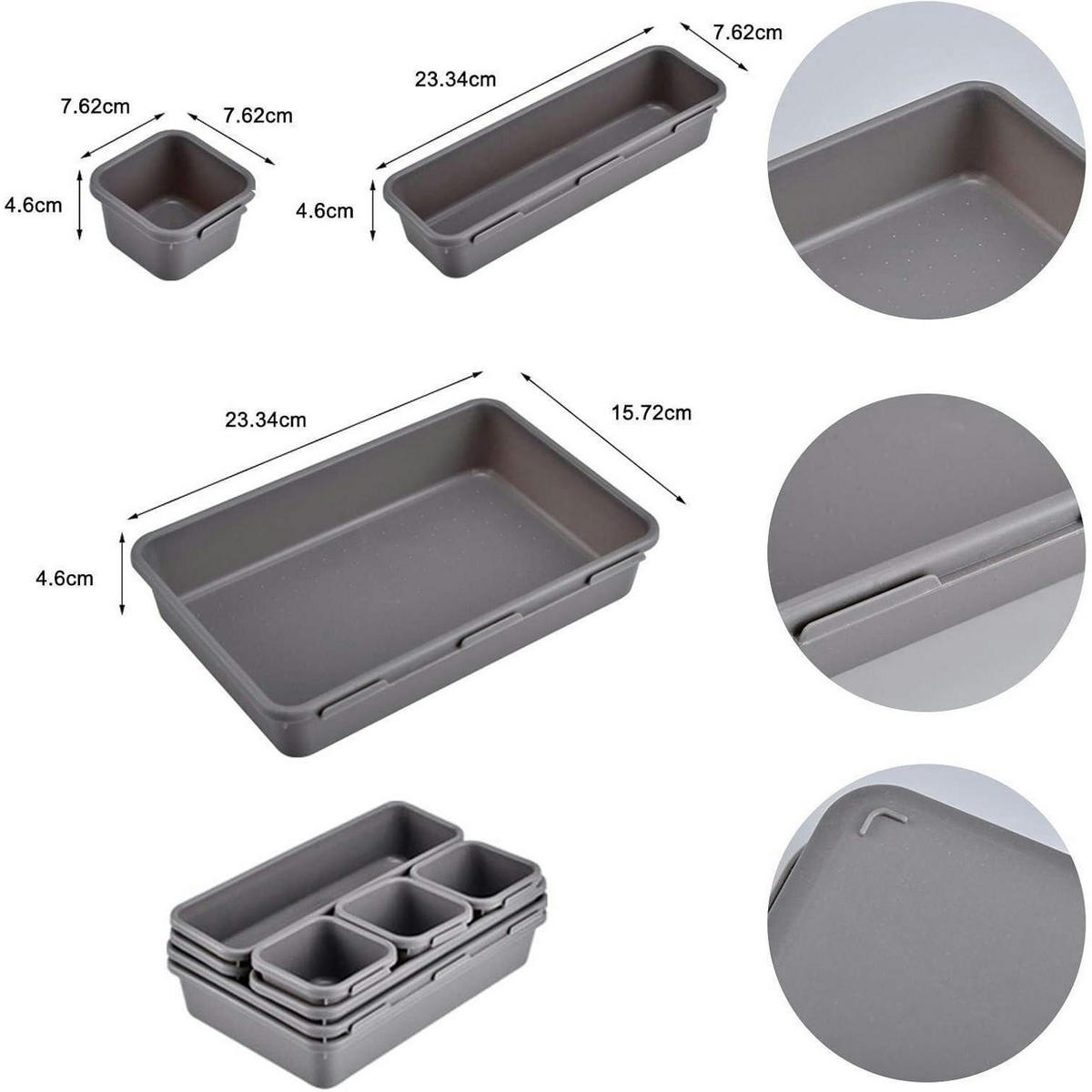 SCHUBLADEN Organizer 8-teiliges Set, aus Kunststoff, grau - Grau, Kunststoff (10/2/10cm)