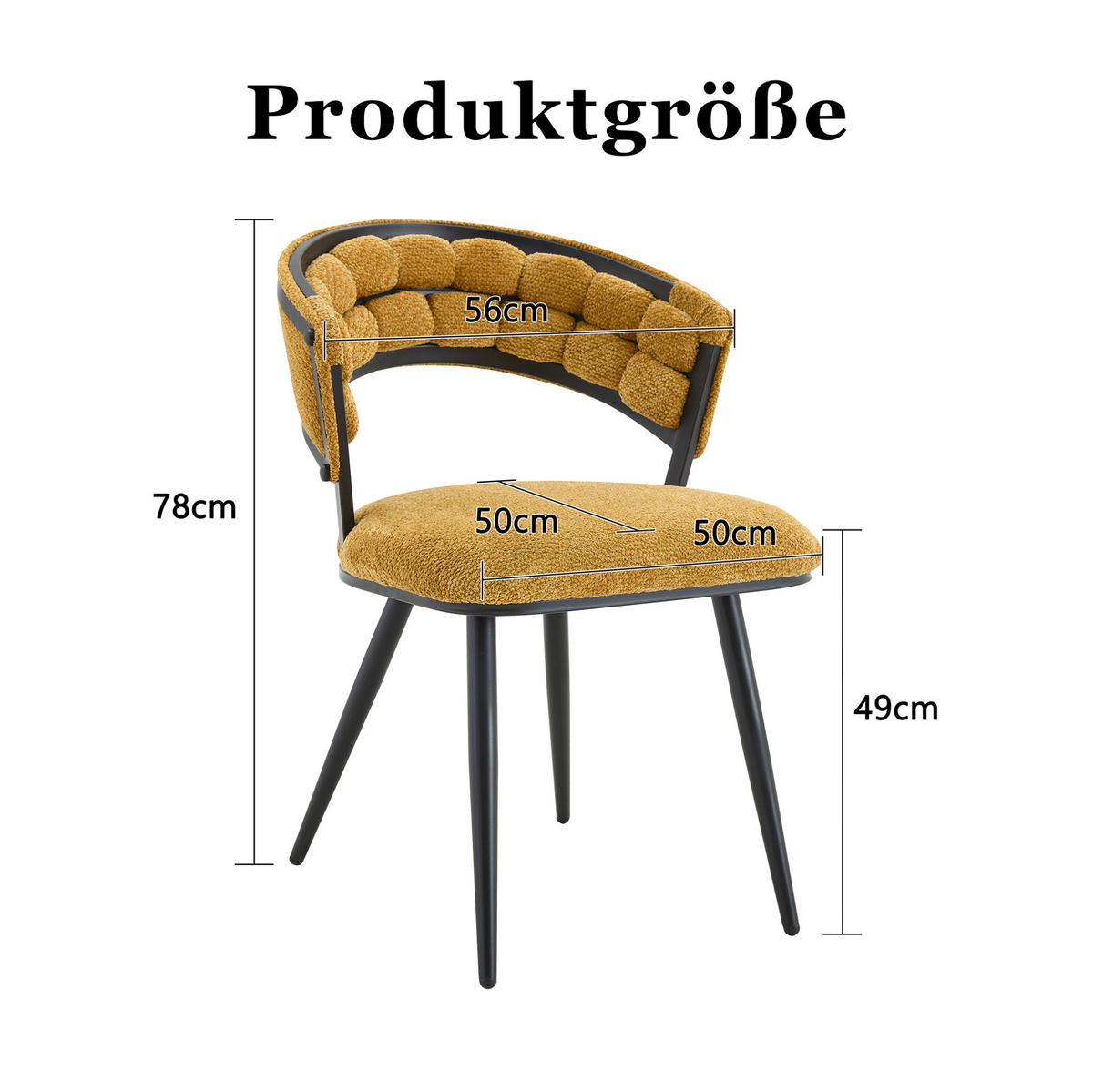 ESSZIMMERSTUHL 2er-Set Samt Gelb mit schwarzem Metallgestell - Gelb, Metall (57/77.5/63cm) - Meubliv