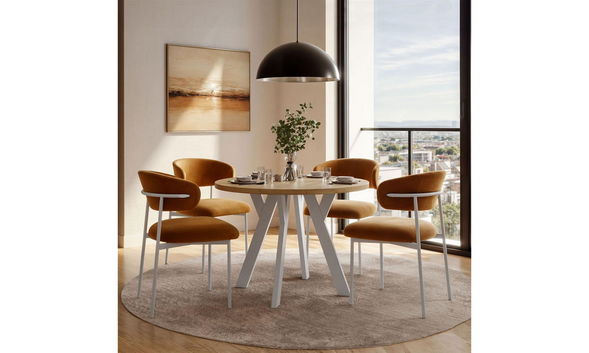 ESSTISCH VOLTA LOFT 100/100/72,5 cm Tischplatte: Goldene Eiche Craft; Gestell: Weiß - Eichefarben/Weiß, Holzwerkstoff/Metall (100/100/72.5cm) - Lookway
