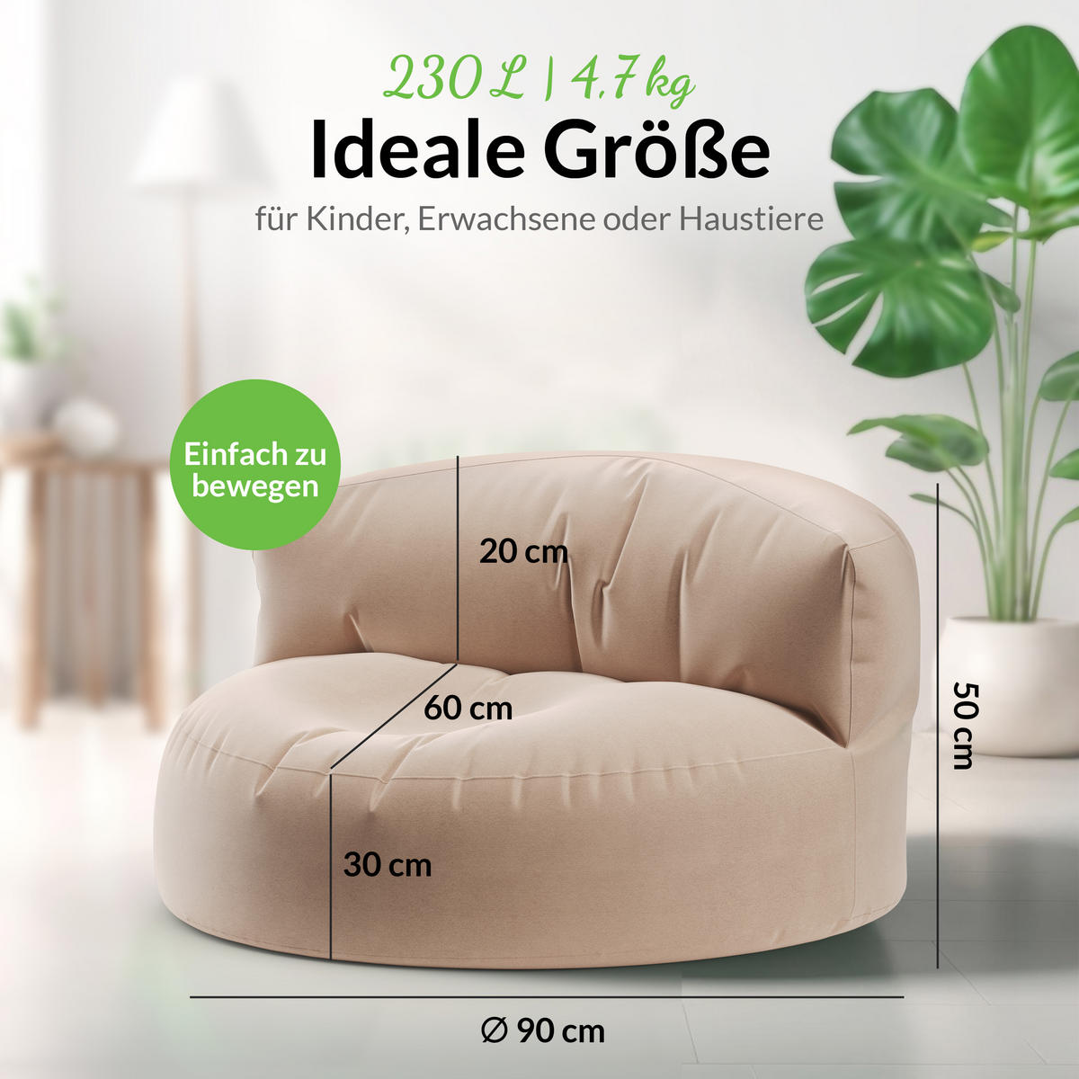 INDOOR OUTDOOR SITZSACK Lounge Sofa - Beige, Textil (90/50/50cm) - Green Bean
