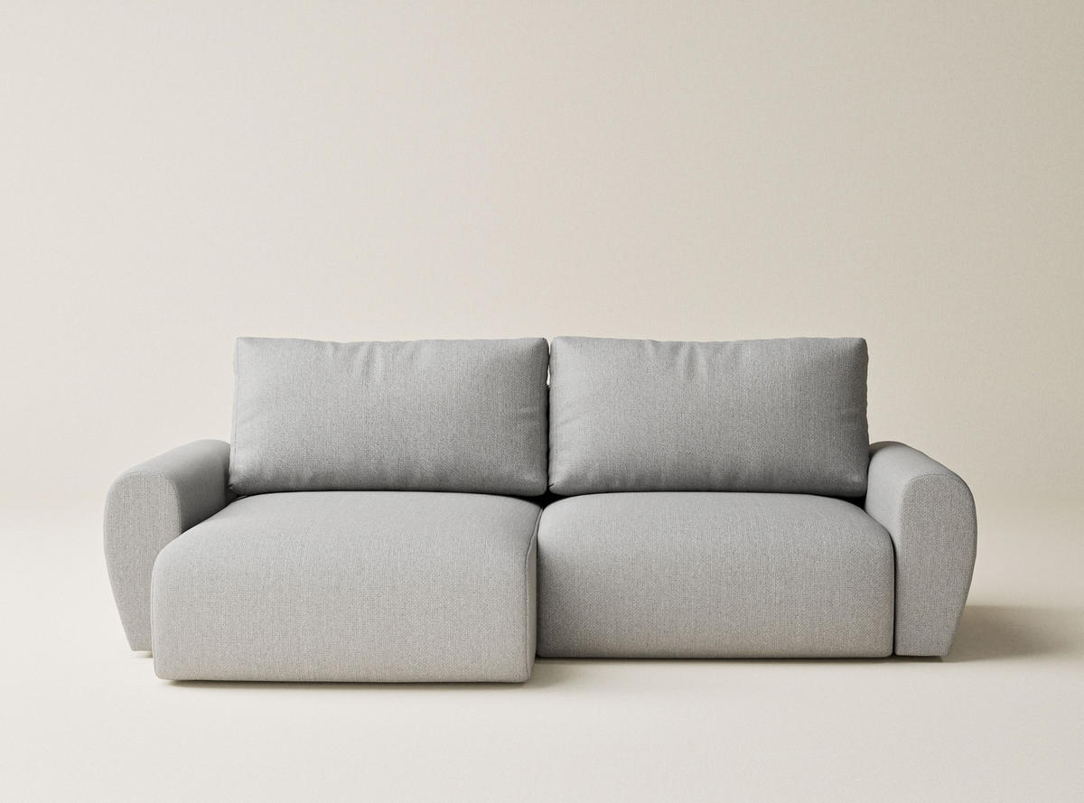 ECKSOFA MIT SCHLAFFUNKTION Numba Hellgrau Webstoff - Hellgrau/Schwarz, Holz/Holzwerkstoff (253/153cm) - Maison de Reve