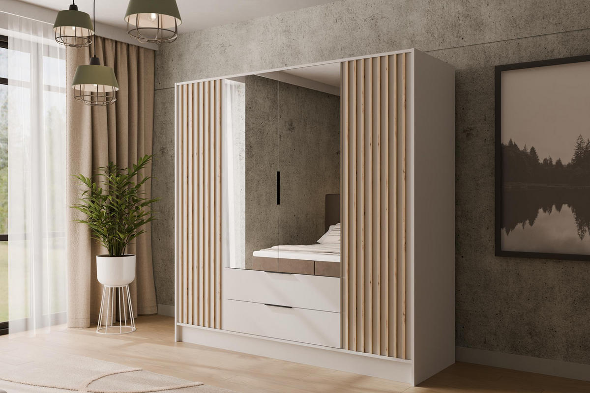 KLEIDERSCHRANK NELIA - 200 cm - Weiß/Eiche Artisan, Holzwerkstoff (200/200/51cm) - ALTDECOR