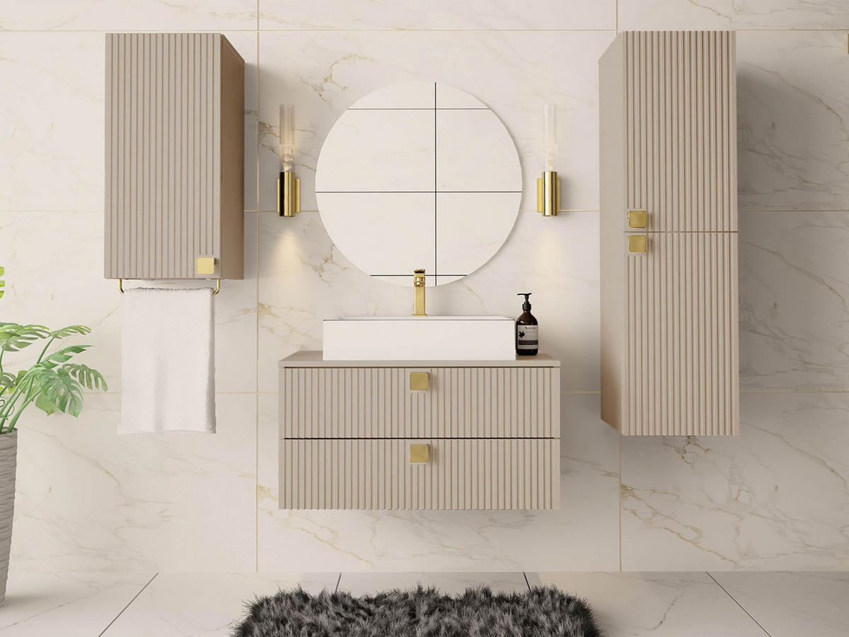 BADMÖBEL-SET Gariano I - Sandfarben/Goldfarben, Holzwerkstoff/Kunststoff (80/42/46cm) - MIRJAN24