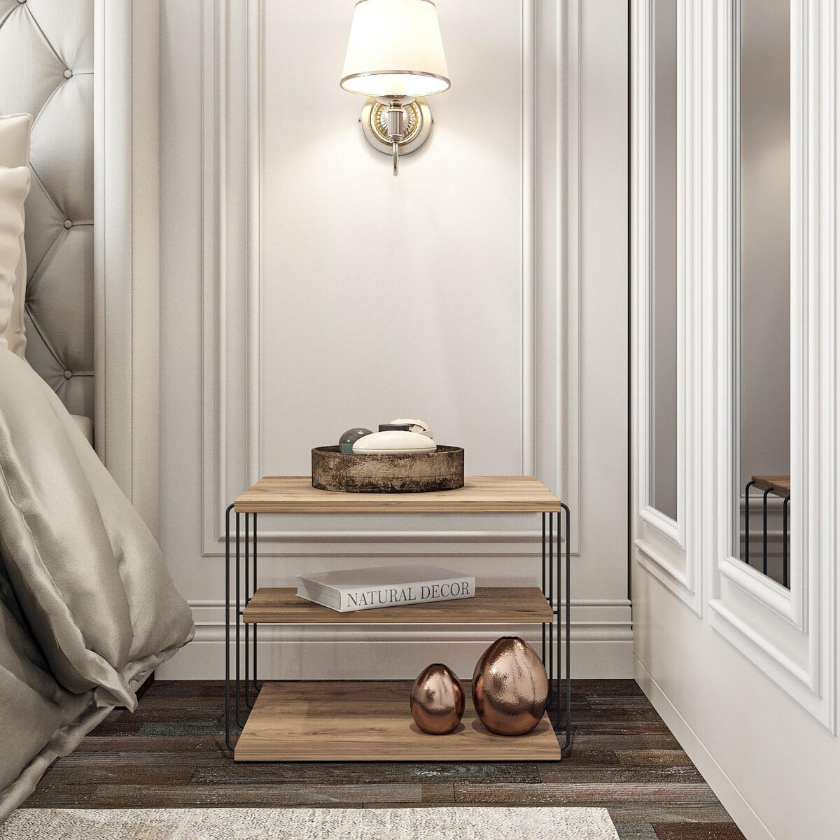 BEISTELLTISCH mit 1 Regal - Holzfarben & Schwarz - BRILENA - Naturfarben, Holz (50/40/33cm) - Vente-Unique