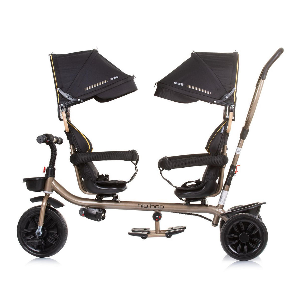 ZWILLINGSDREIRAD Hip Hop schwarz zwei Kinder, bis 40 kg, Sitze 360° drehbar - Schwarz, Metall (131/49/95cm) - Chipolino