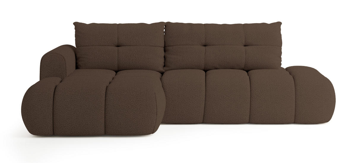 ECKSOFA FLUMA L-S Braun Boucle-Stoff mit Schlaffunktion - Braun, Holz (274/165cm) - MASSENO