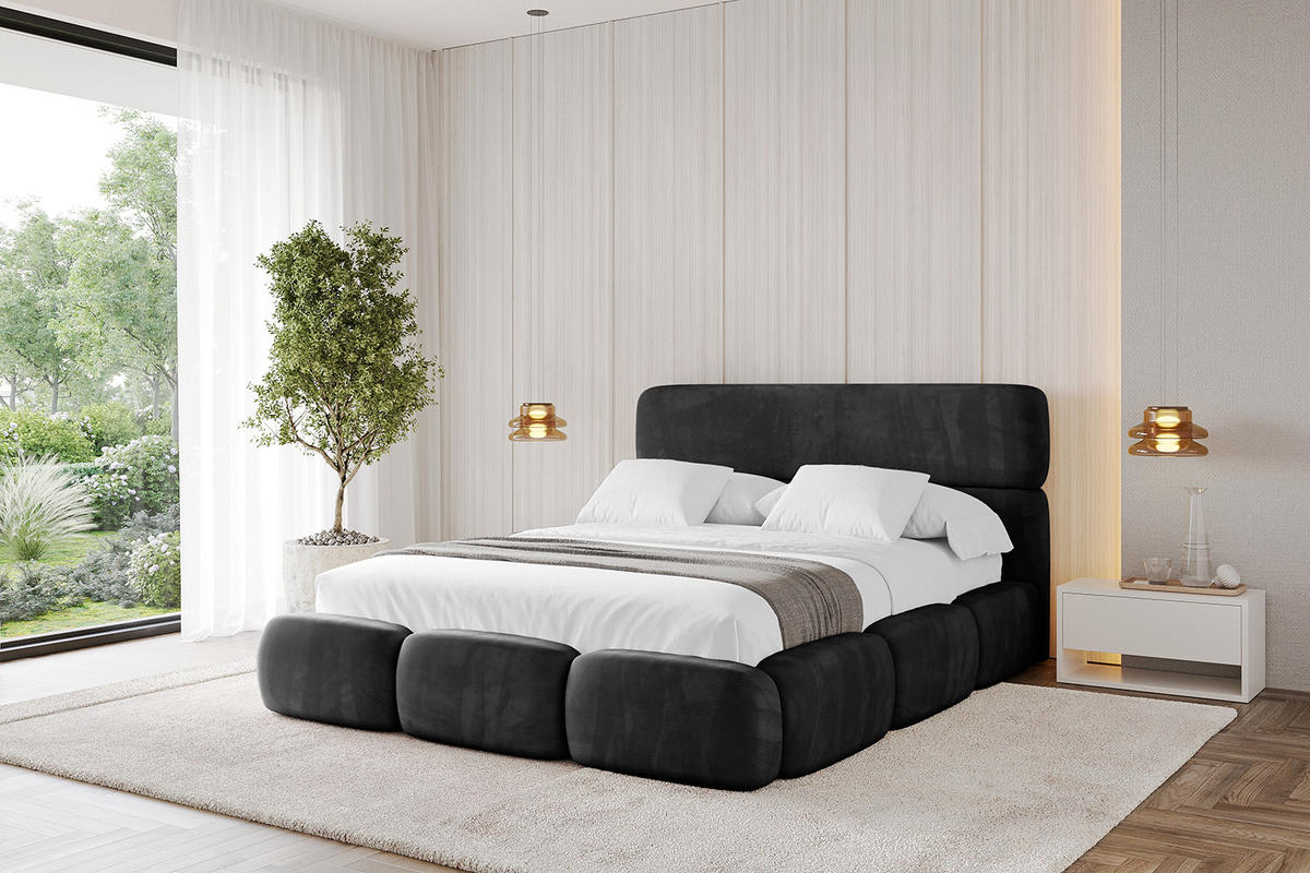POLSTERBETT mit Bettkasten und Lattenrost, Bett mit Matratze H3/H4 - ELVA 120x200 Schwarz - Schwarz, Holzwerkstoff/Textil (120/200cm) - ALTDECOR