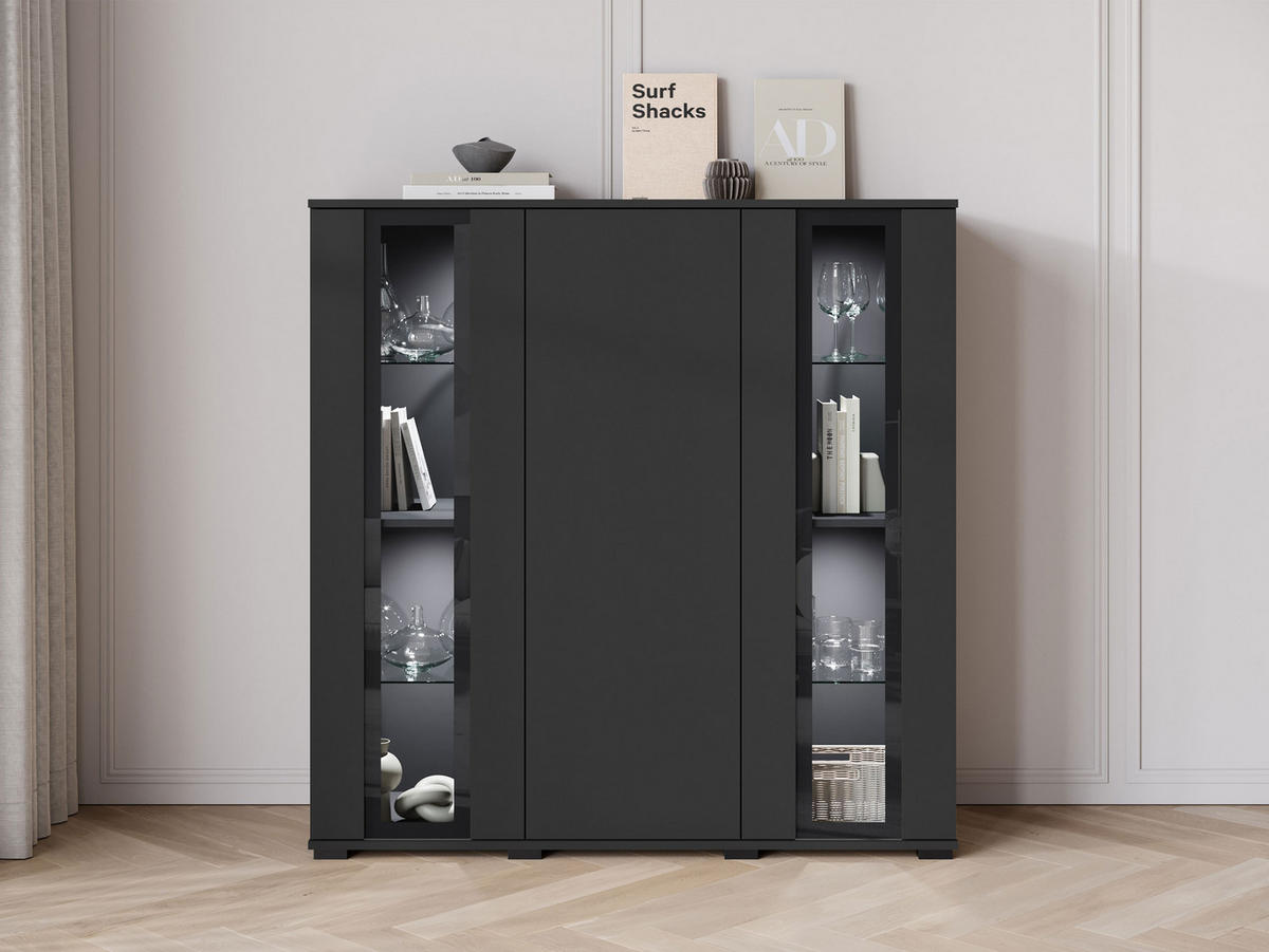 KOMMODE Caro HB 120 mit weißer LED Beleuchtung - Schwarz, Holzwerkstoff/Kunststoff (120/122/40cm) - MIRJAN24