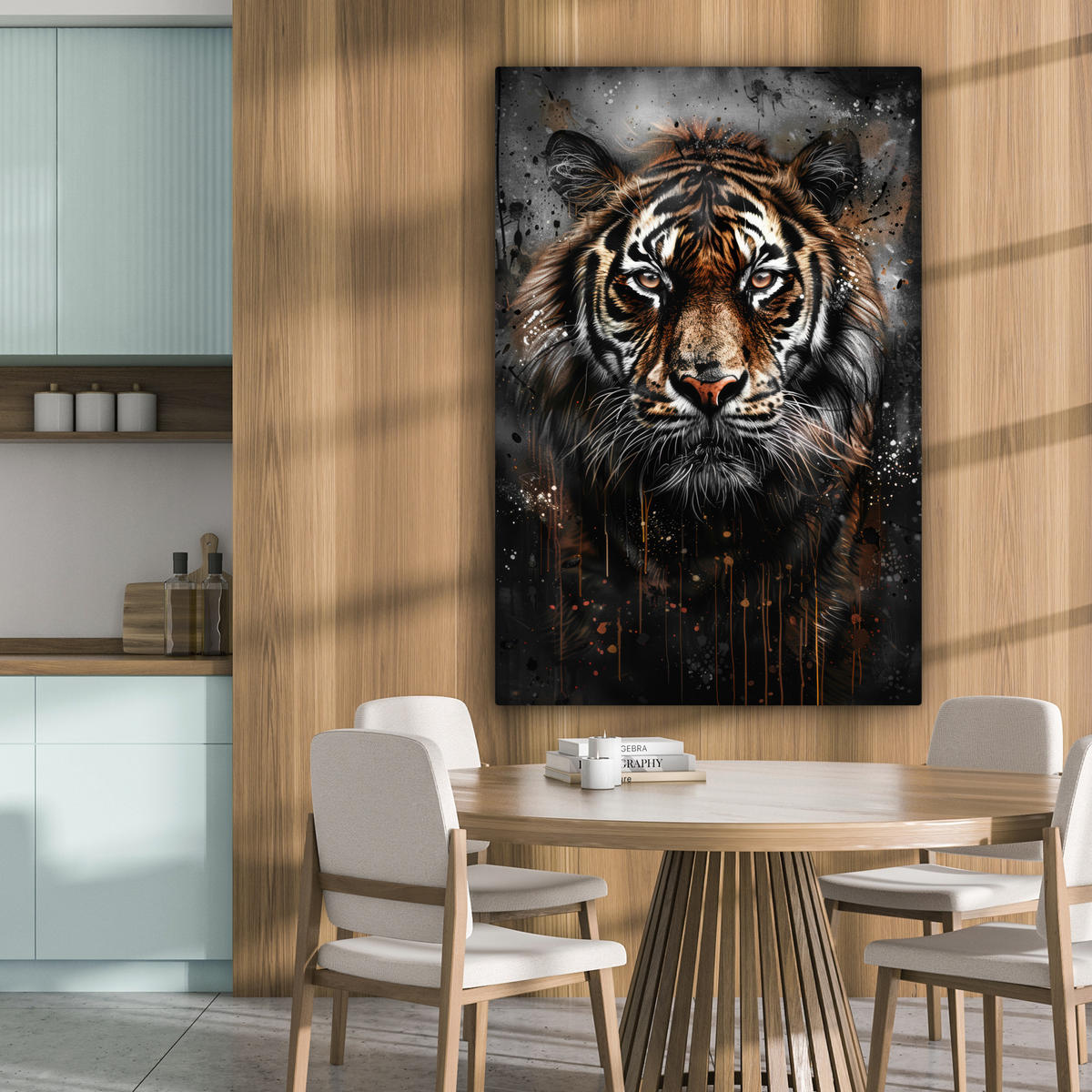 LEINWANDBILD Tiger - Tiere - Porträt - Luxus - Schwarz 90x140 cm - Anthrazit, Textil (90/140cm) - MuchoWow