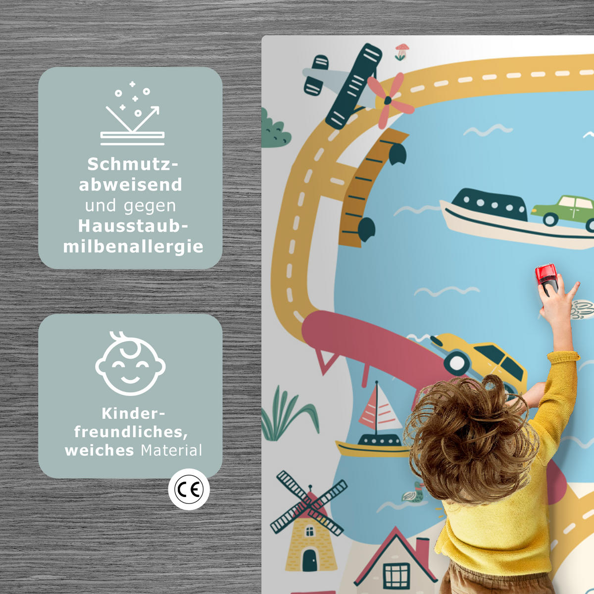 KINDERTEPPICH Riesenrad - Stadt - Tiere - Auto - Kinder 120x180 cm - Multicolor, Kunststoff (120/180cm) - MuchoWow