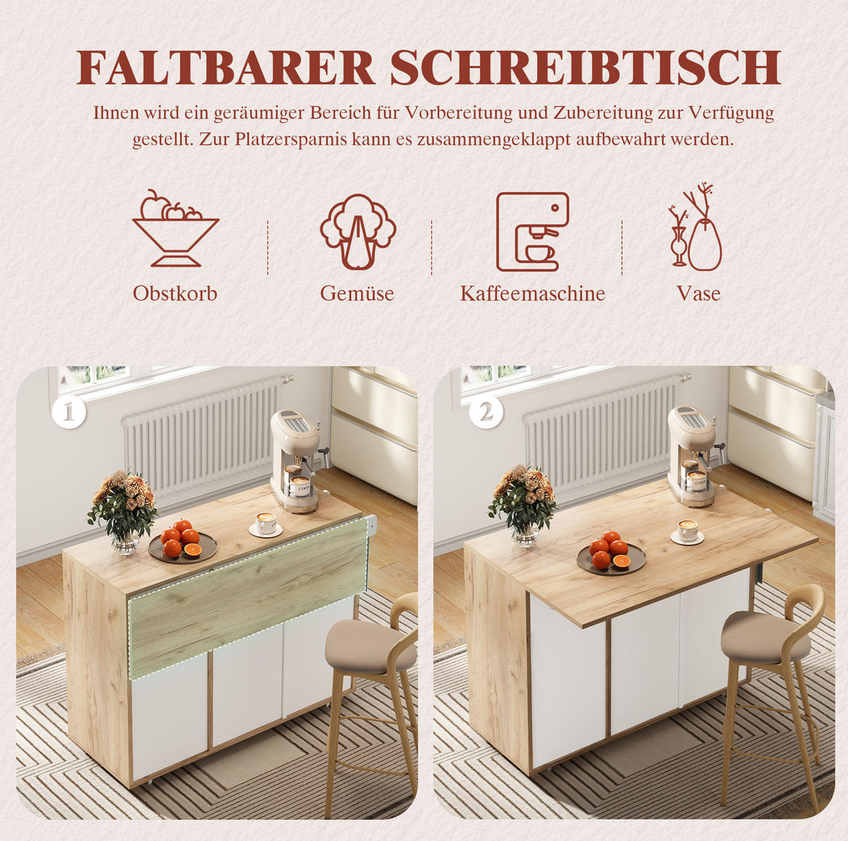 SCHRANK/SIDEBOARD 120x46x85cm Weiß mit 360°Rollen, Schubladen & Fächern - Weiß, Holzwerkstoff (120/85/46cm) - Modfu