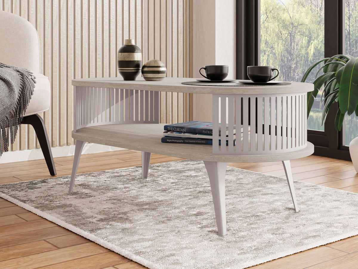 COUCHTISCH Roenni Oval - Taupe/Kaschmir, Holzwerkstoff/Metall (100/50/44cm) - MIRJAN24