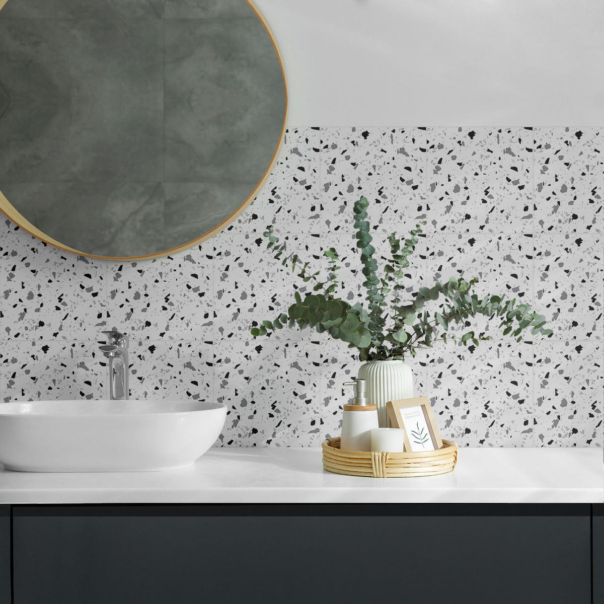 WANDPANEEL 20 Stück 20x20 cm selbstklebend Granilla - Weiß, Kunststoff (20/1.6/20cm) - Wallfluent