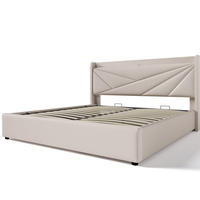 POLSTERBETT aus Baumwollleinen 160x200 cm Beige mit Bettkasten, USB- und USB-C-Anschluss - Beige, Textil (160/200cm) - IVMEU