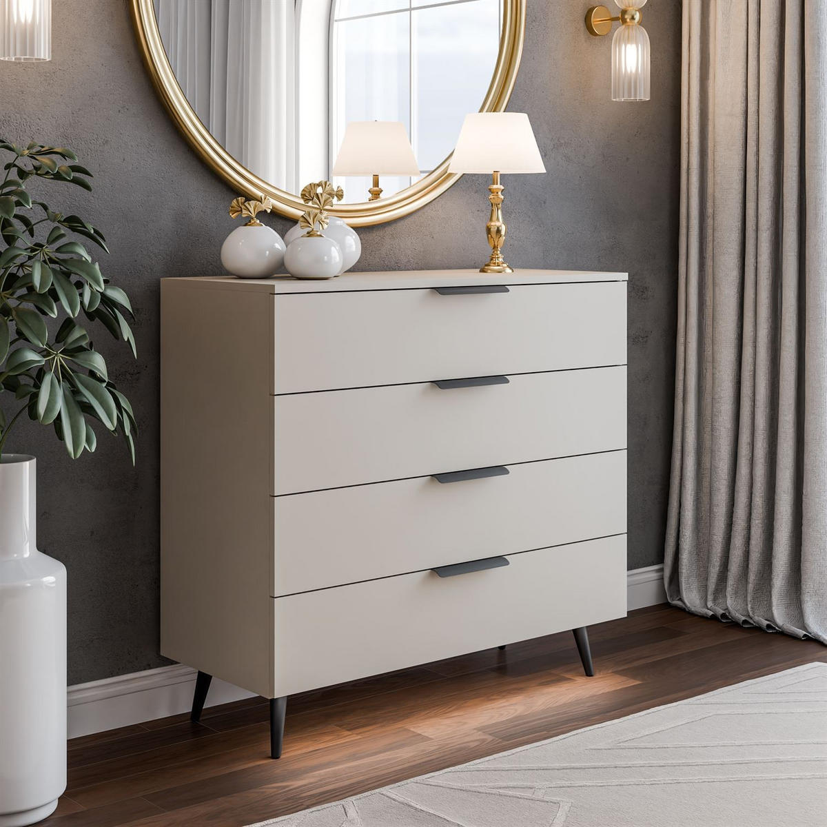 KOMMODE LINA KASCHMIR 95 LED auf hohen Beinen Schwarz - Kaschmir, Holzwerkstoff (95/90/40cm) - Lookway