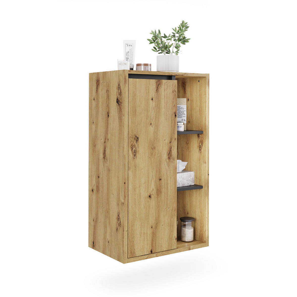 MIDISCHRANK Viola Artisan/Grau 50 x 86 cm mit offenen Regalen - Hellgrau/Grau, Holzwerkstoff (50/86/33cm) - Vicco