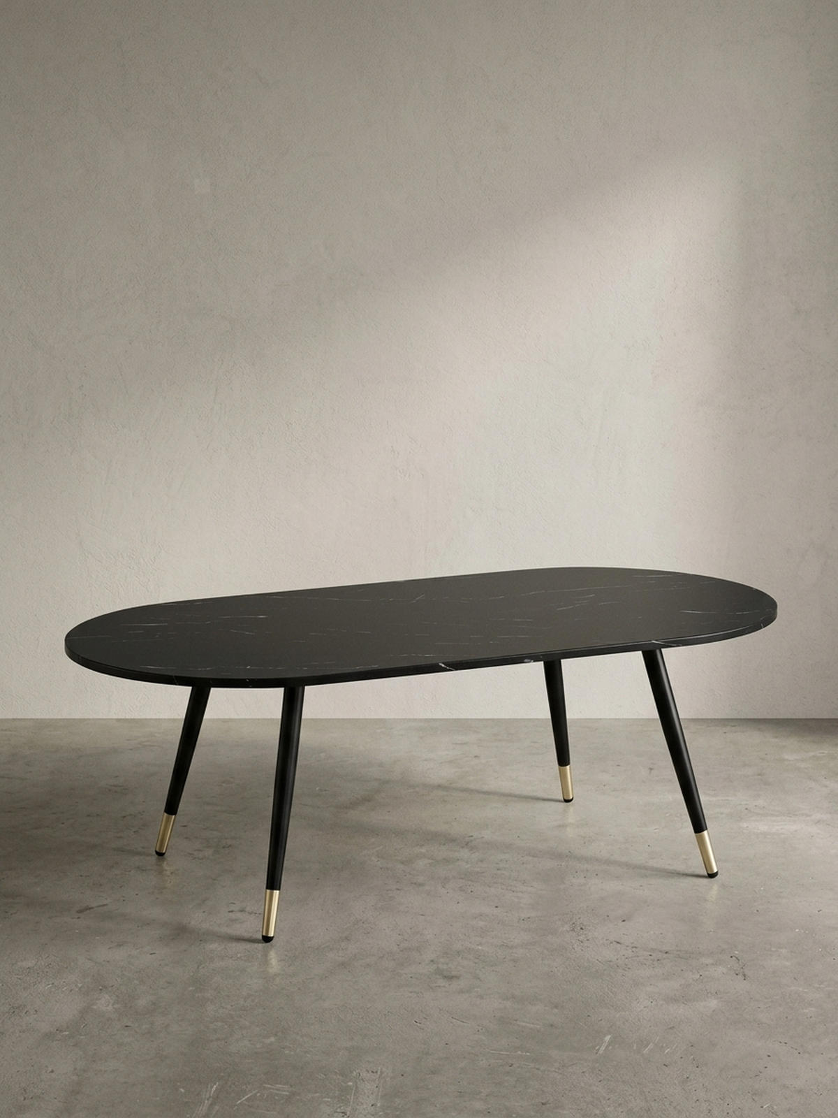 COUCHTISCH oval in Marmor-Optik – mit Metallgestell im modernen Design, Schwarz 120x60x42 cm - Goldfarben/Schwarz, Holzwerkstoff/Metall (60/120/42cm) - KADIMA DESIGN