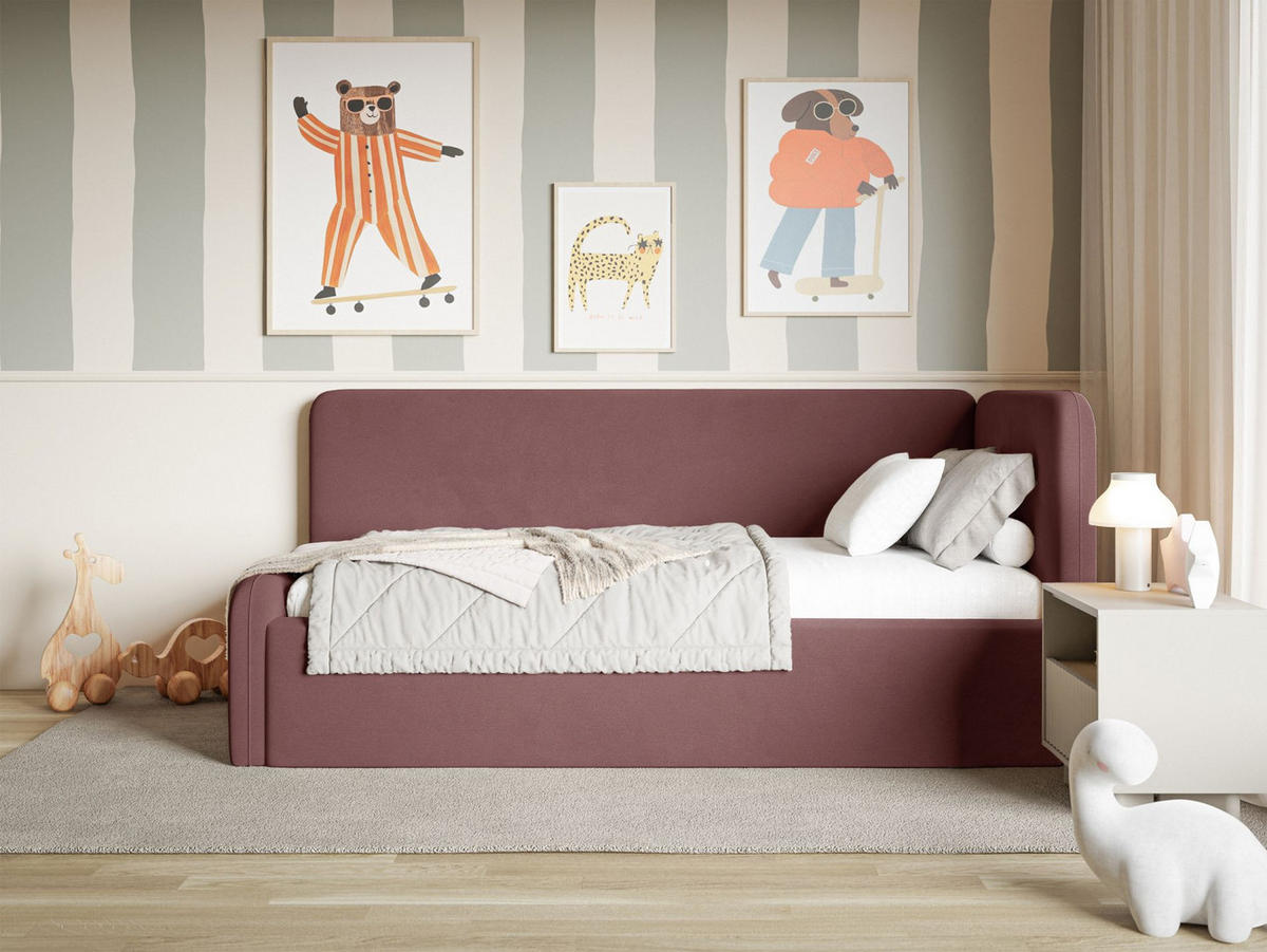 JUGENDBETT Fanko Samt Rosa 90x200 cm - Pink/Schwarz, Kunststoff/Textil (90/200cm) - Selsey