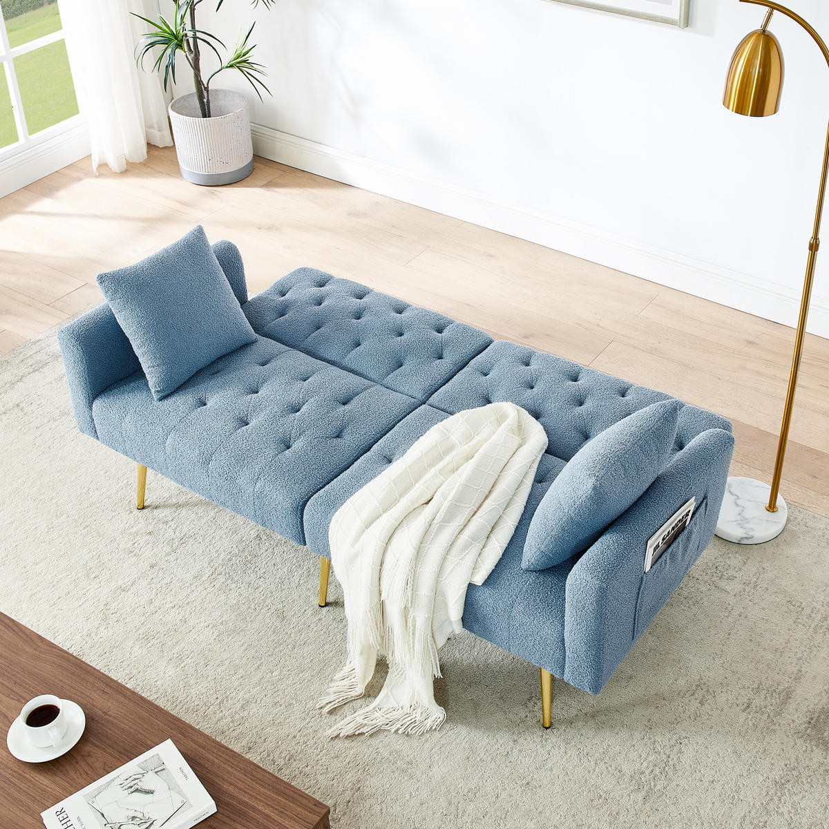 SCHLAFSOFA 177/78/74 cm in Blue Teddyfell mit Aufbewahrungstasche - Blau, Textil (177/74/78cm) - Oxeza