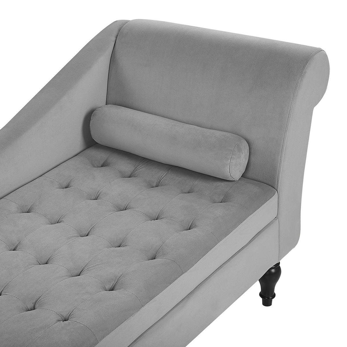 CHAISELONGUE Samtstoff hellgrau mit Bettkasten rechtsseitig Pessac - Grau, Textil (145/72/65cm) - Beliani