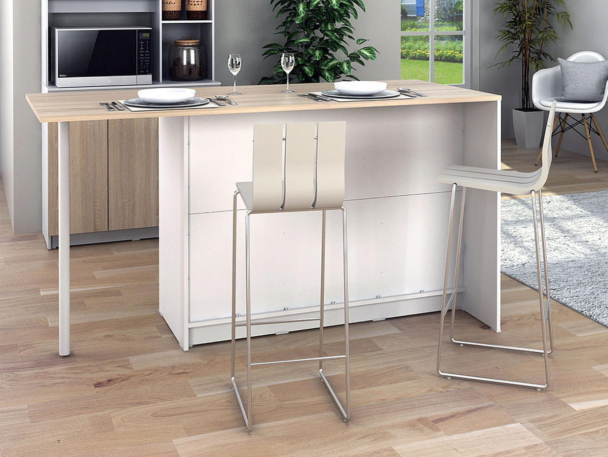 KÜCHENINSEL mit 2 Türen, 1 Schubladen & 2 Regalfächern - Weiß & Helle Holzfarben - TUNORI - Naturfarben, Holz (169.8/90.5/70cm) - Vente-Unique